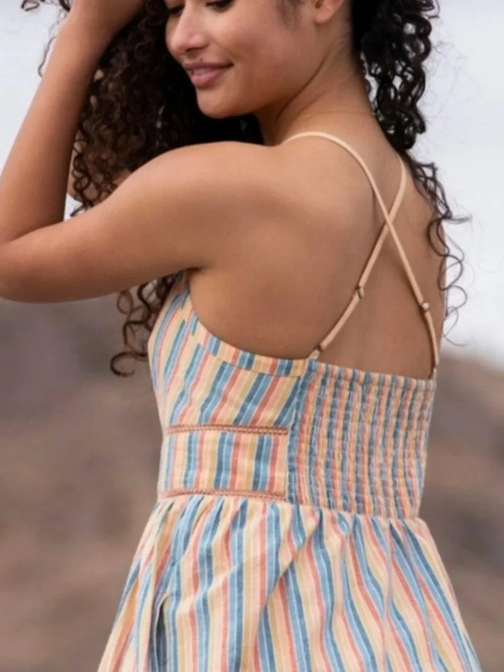 Roxy New Silver Light Striped Maxi Dress Sz M - Picture 2 of 10